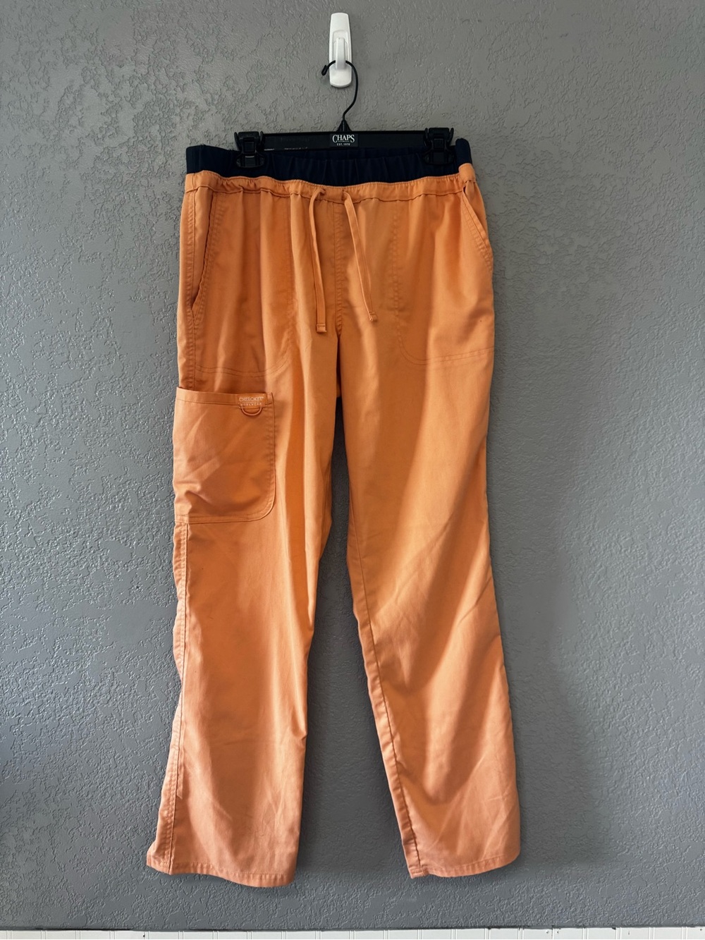 [183] Cherokee Orange Cargo Scrub Pants with Navy Elastic Waist